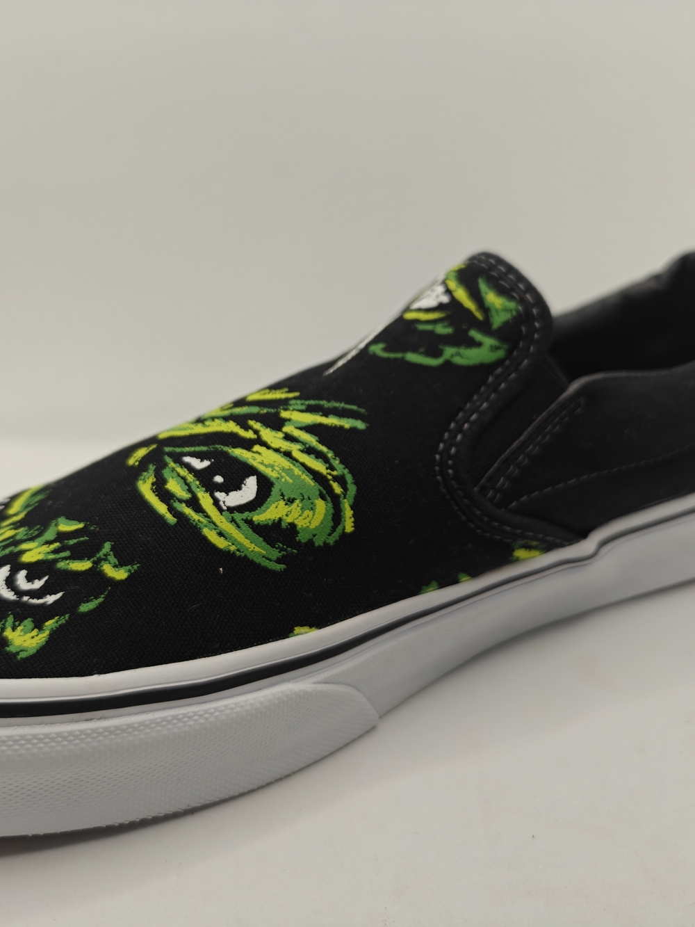 Vans Black Slip-On Shoes with Neon Green Graphic Eyes Glow On The Dark - Picture 4 of 8